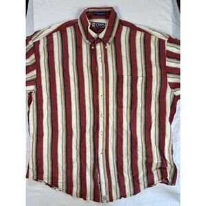 VINTAGE Chaps Ralph Lauren Men Button Up Shirt XL Red Striped Short Sleeve